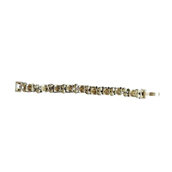 Faux Pearl Gold Tone fold-over clasp Rose Bead Bracelet Vintage Stackable - Picture 4 of 6